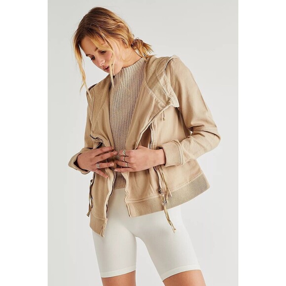 Free People We The Free Carmen Moto Jacket Top Hoodie Zip Up Solid L 273794 - Picture 1 of 10